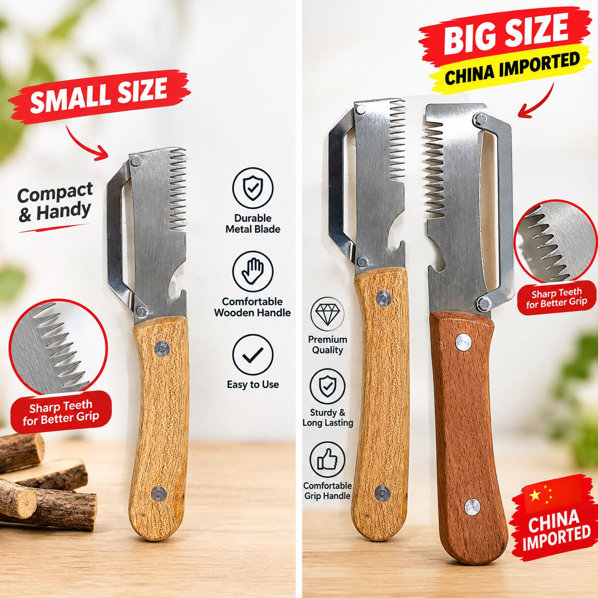 3in1 Peeler Knife Stainless Steel | Multifunctional Fruit & Vegetable Peeler With Wooden Handle | Kitchen Vegetable Cutter Slicer Tool & Bottle Opener